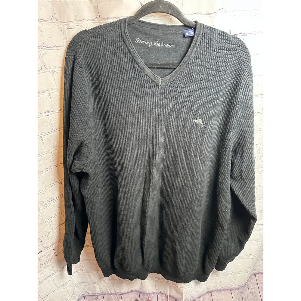 Tommy Bahama V-Neck Sweater Cotton Blend Ribbed Knit Pullover XL